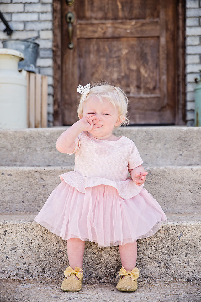 Easter Pictures pouting baby pink dress